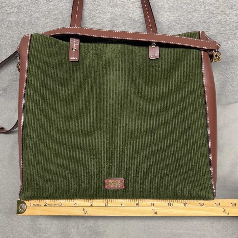 Frances Valentine Large Margaret Olive Green Corduroy And Leather Tote Bag - Picture 12 of 14